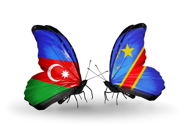 Papillons avec drapeaux azerbaïdjanais et kongo — Photo