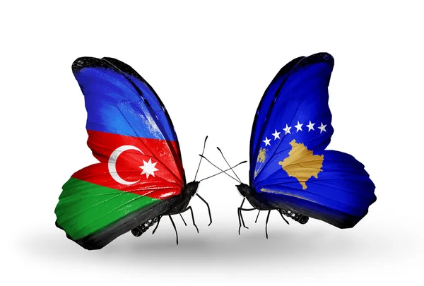 Butterflies with Azerbaijan and Kosovo flags — Stock Photo, Image