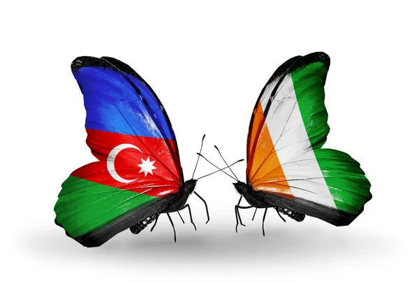 Butterflies with Azerbaijan and Cote Divoire flags — Stock Photo, Image