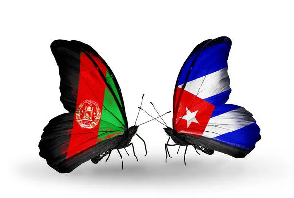 Borboletas com bandeiras do Afeganistão e Cuba — Fotografia de Stock