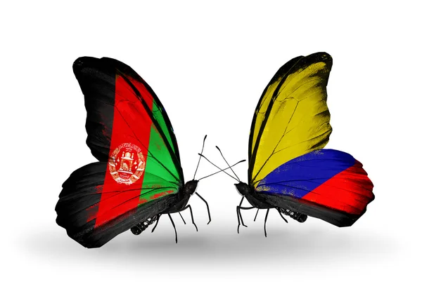 Butterflies with Afghanistan and Columbia flags — Stock Photo, Image