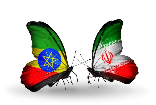 Borboletas com bandeiras da Etiópia e do Irã — Fotografia de Stock
