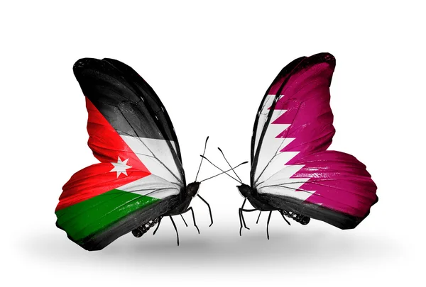 Borboletas com bandeiras Jordan e Qatar — Fotografia de Stock