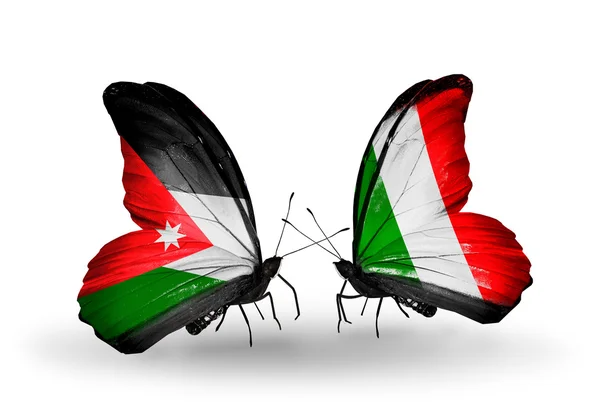 Borboletas com bandeiras da Jordânia e Itália — Fotografia de Stock