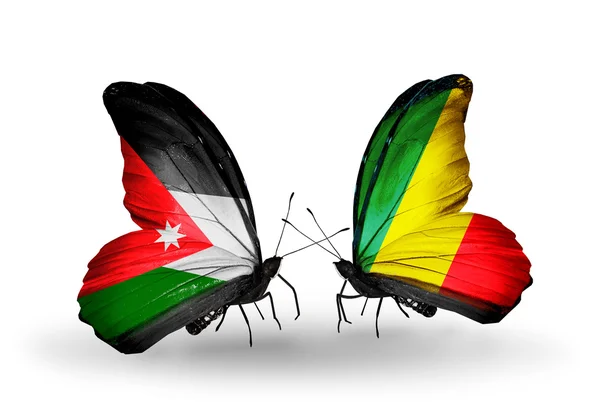 Butterflies with Jordan and Kongo flags — Stock Photo, Image