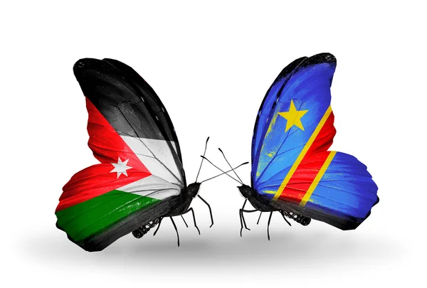 Fjärilar med Jordanien och kongo flaggor — Stockfoto