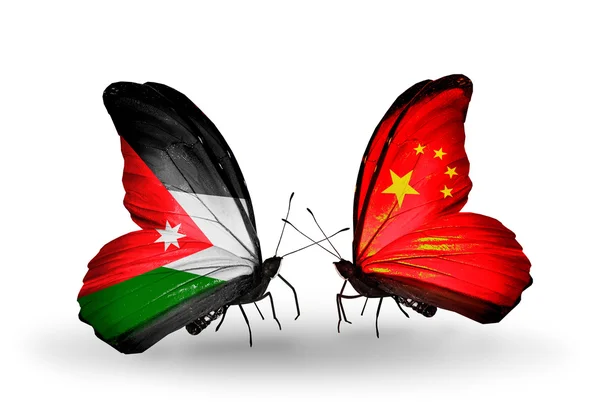 Πεταλούδες με την Ιορδανία και την Κίνα σημαίες — Φωτογραφία Αρχείου
