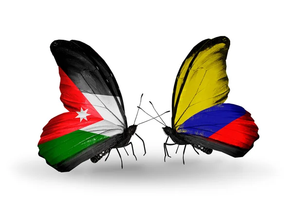 Butterflies with Jordan and Columbia flags — Stock Photo, Image