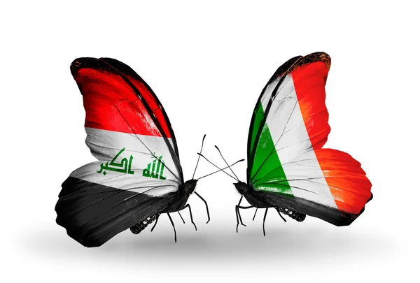 Butterflies with Iraq and  Ireland flags — Stock Photo, Image