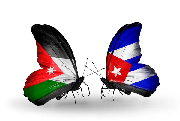 Butterflies with Jordan and Cuba flags — Stock Photo, Image