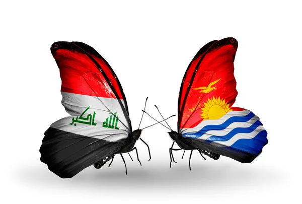 Butterflies with Iraq and Kiribati flags — Stock Photo, Image