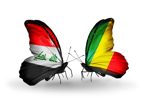Butterflies with Iraq and Kongo flags — Stock Photo, Image