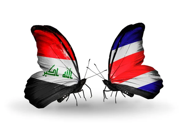 Butterflies with Iraq and Costa Rica flags — Stock Photo, Image