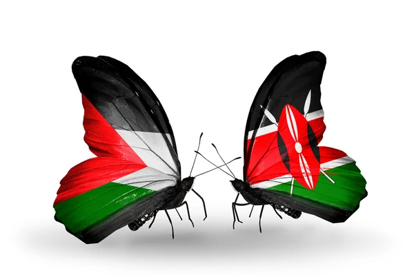 Farfalle con bandiere di Palestina e Kenya — Foto Stock