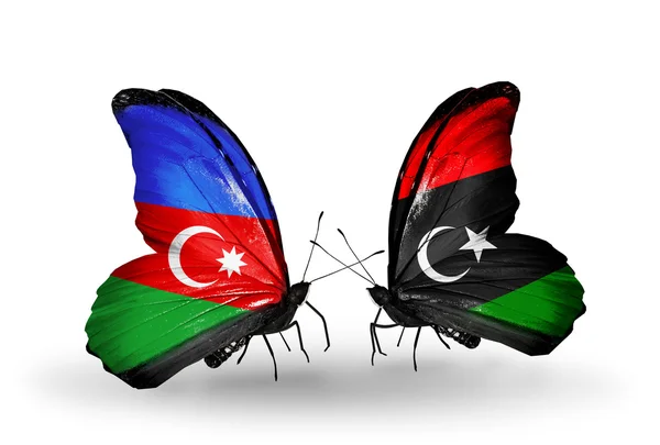Fjärilar med Azerbajdzjan och Libyen flaggor — Stockfoto