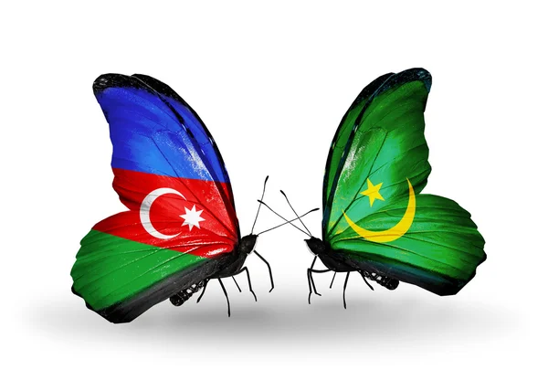 Mariposas con banderas de Azerbaiyán y Mauritania — Foto de Stock