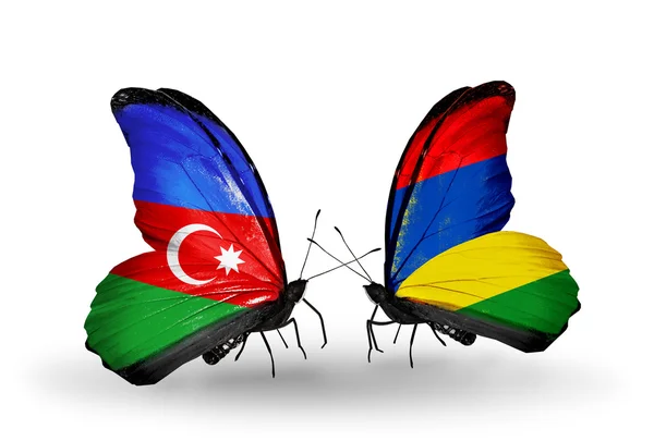 Papillons avec drapeaux Azerbaïdjan et Maurice — Photo