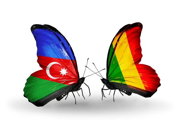 Butterflies with Azerbaijan and  Mali flags — Stock Photo, Image