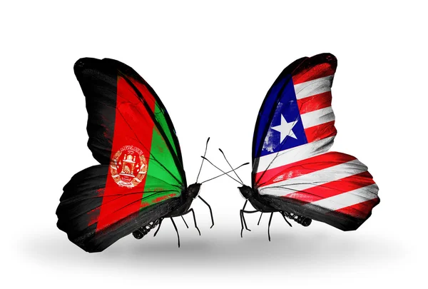 Papillons avec drapeaux Afghanistan et Libéria — Photo