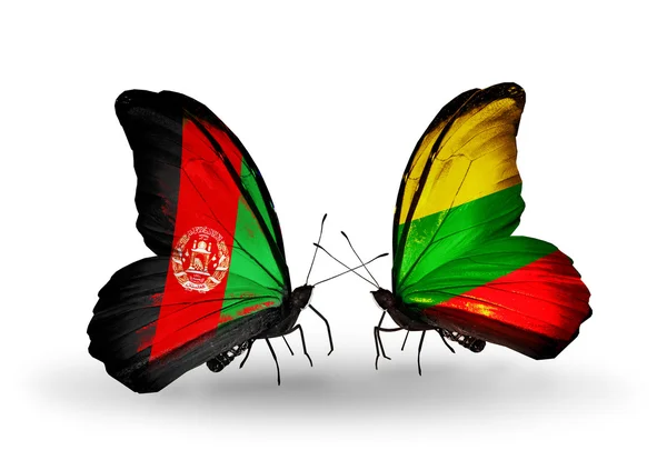 Fjärilar med afghanistan och Litauen flaggor — Stockfoto