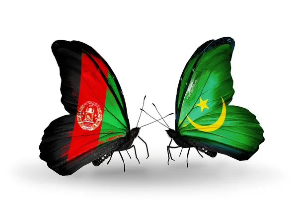 蝴蝶与阿富汗和毛里塔尼亚的标志 — 图库照片
