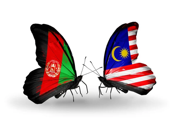 Vlinders met afghanistan en Maleisië vlaggen — Stockfoto