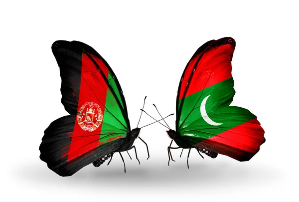 Бабочки с флагами Афганистана и Мальдив — стоковое фото