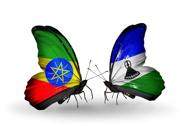 Kelebekler Etiyopya ve Lesoto bayrağı ile — Stok fotoğraf
