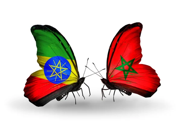 Papillons avec drapeaux Éthiopie et Maroc — Photo