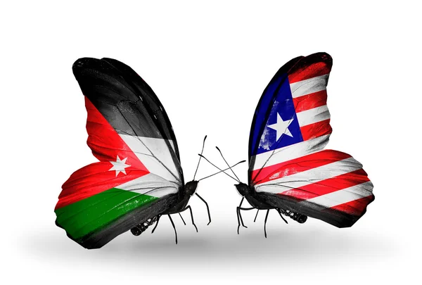 Motýli s Jordánskem a Libérie příznaky — Stock fotografie