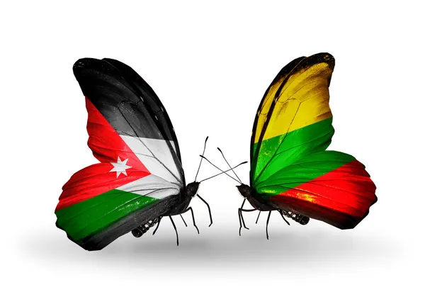 Schmetterlinge mit jordanischen und litauischen Flaggen — Stockfoto