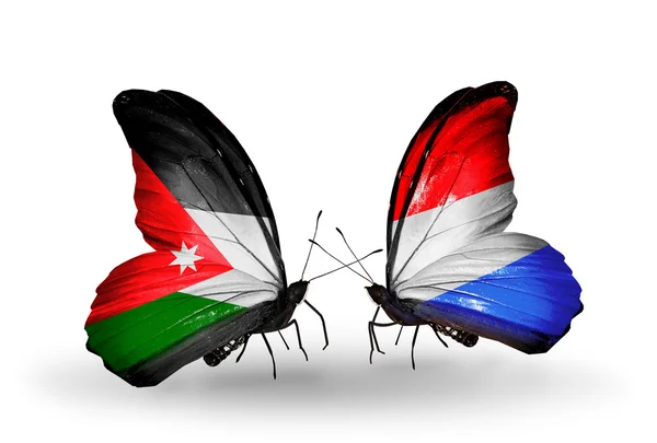 Motyle z Jordanii i Luksemburgu flagi — Zdjęcie stockowe