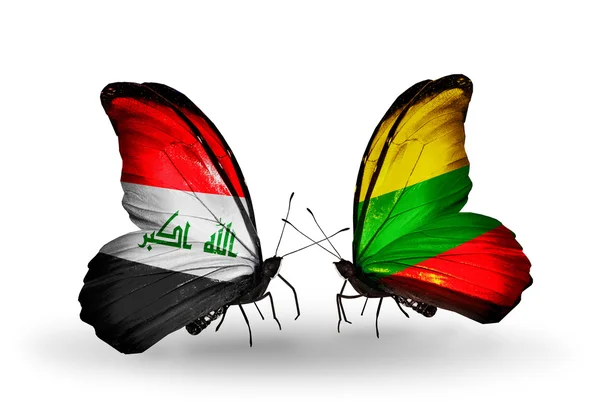 Mariposas con banderas de Irak y Lituania — Foto de Stock