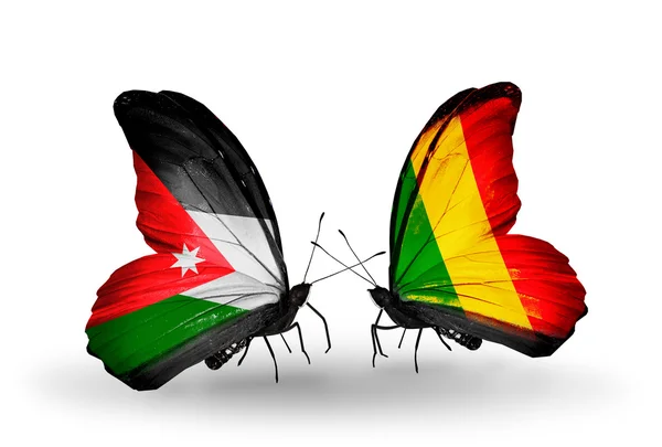Borboletas com bandeiras da Jordânia e Mali — Fotografia de Stock