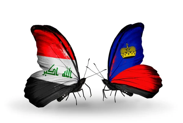 イラクとリヒテンシュタイン フラグと蝶 — ストック写真