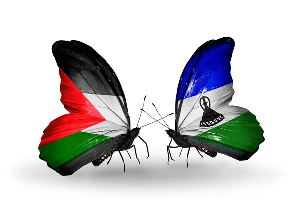 Farfalle con bandiere palestinesi e del Lesotho — Foto Stock