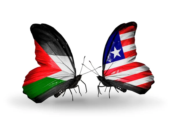 Kelebekler Filistin ve Liberya bayraklı — Stok fotoğraf