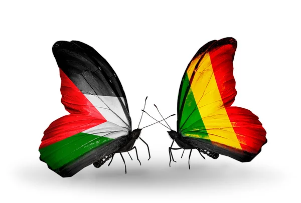 Butterflies with Palestine and Mali flags — Stock Photo, Image