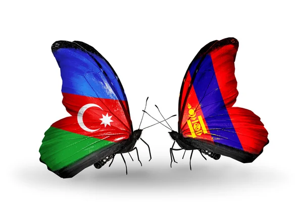 Dos mariposas con banderas de Azerbaiyán y Mongolia —  Fotos de Stock