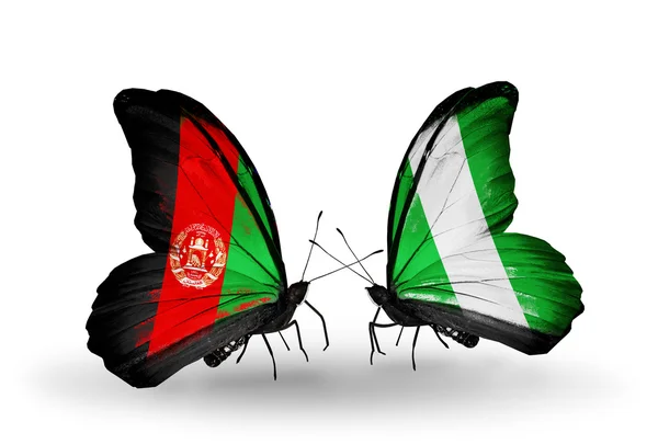 Two butterflies with flags of Afghanistan and Nigeria — Stock Photo, Image