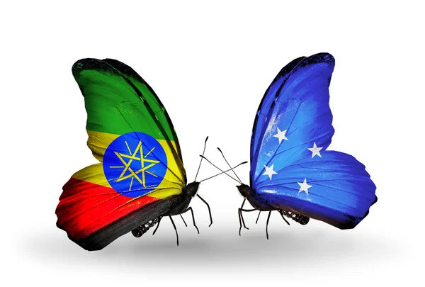 Dos mariposas con banderas de Etiopía y Micronesia —  Fotos de Stock