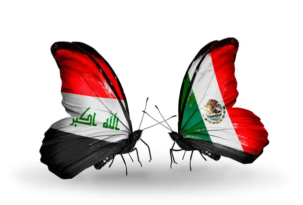 Två fjärilar med flaggor i Irak och Mexiko — Stockfoto