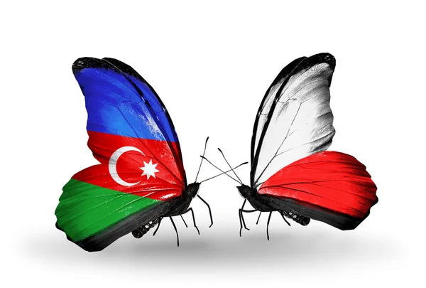 Two butterflies with flags of Azerbaijan and  Poland — Stock Photo, Image