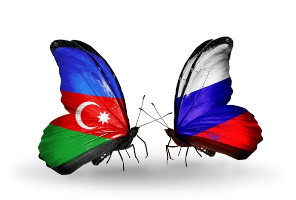 Dos mariposas con banderas de Azerbaiyán y Rusia —  Fotos de Stock