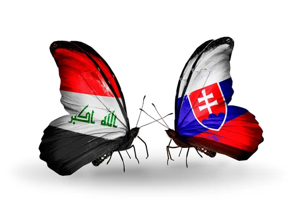 Dos mariposas con banderas de Irak y Eslovaquia — Foto de Stock