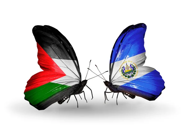 Two butterflies with flags of  Palestine and Salvador — Stock Photo, Image