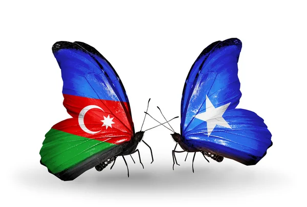 Dwa motyle z flagi Azerbejdżanu i Somalii — Zdjęcie stockowe