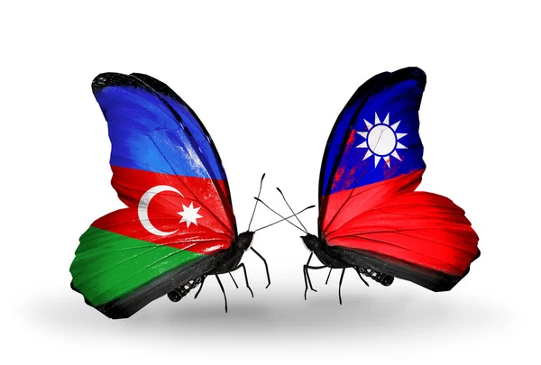 Twee vlinders met vlaggen van Azerbeidzjan en taiwan — Stockfoto