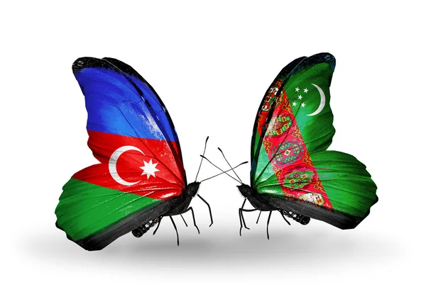 Due farfalle con bandiere di Azerbaigian e Turkmenistan — Foto Stock