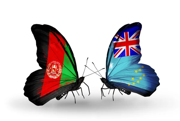 Dwa motyle z flagami w Afganistanie i tuvalu — Zdjęcie stockowe